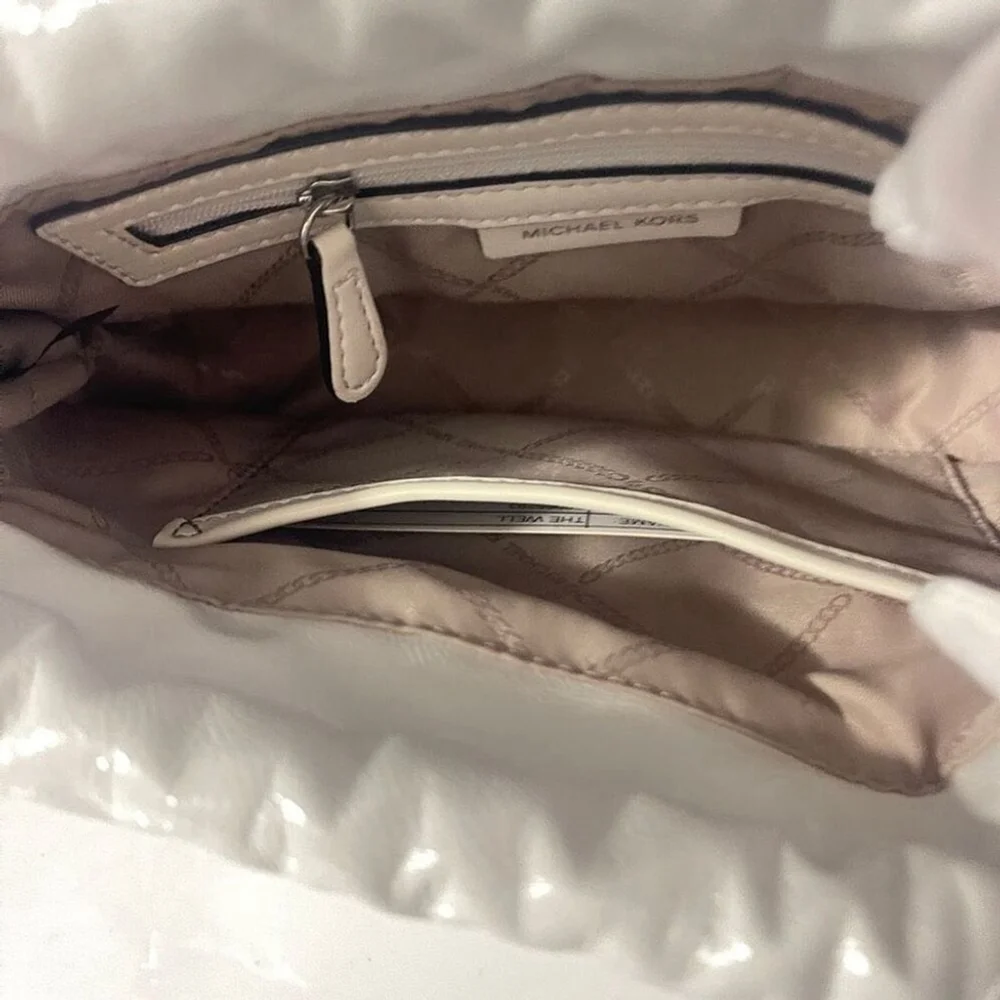 Michael Kors Lina Small Cinch Drawstring Bag Leather Optic White - Picture 6 of 11